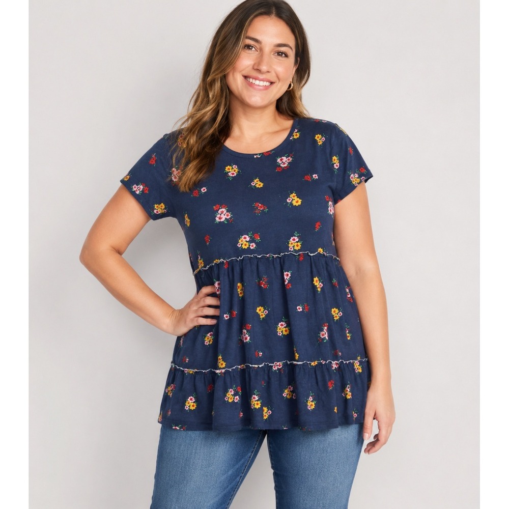 Old Navy Blue Babydoll Top Tiered sz XL Boho‎ Cottage Peasant Whisygoth Fairy
